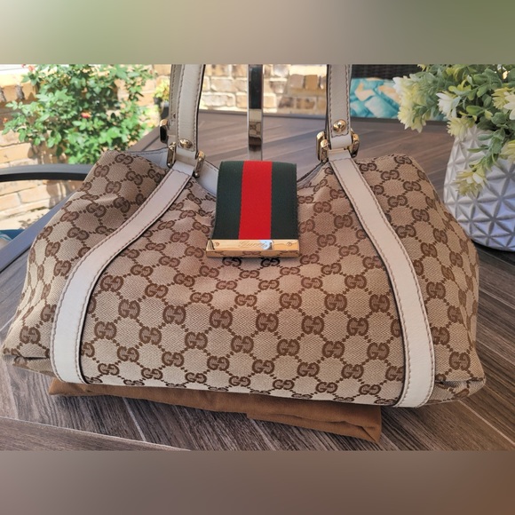 GUCCI Beige Web Tote Bag - Picture 8 of 16